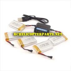 EMSR-39 5 Rechargeable Lithium-Polymer Batteries + 5 IN 1 Charger Parts for AWW AW-QDR-VRH Quadrone E-Merse Drone Quadcopter