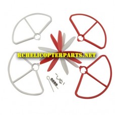 F18-45-White & Red Crash Kit Pack Main Blades, Prop Guards & Aluminum Cap Nut & Screws Parts for Contixo F18 GPS Drone Quadcopter 